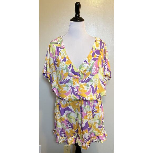 BCBGeneration XL Give It A Swirl Romper Purple Orange Pink One Piece Womens NEW - Picture 2 of 10